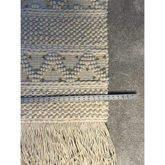 Large Handwoven Tapestry w/ Fringe Home Decor Boho Farmhouse Morracan Cream Gold - Picture 6 of 9